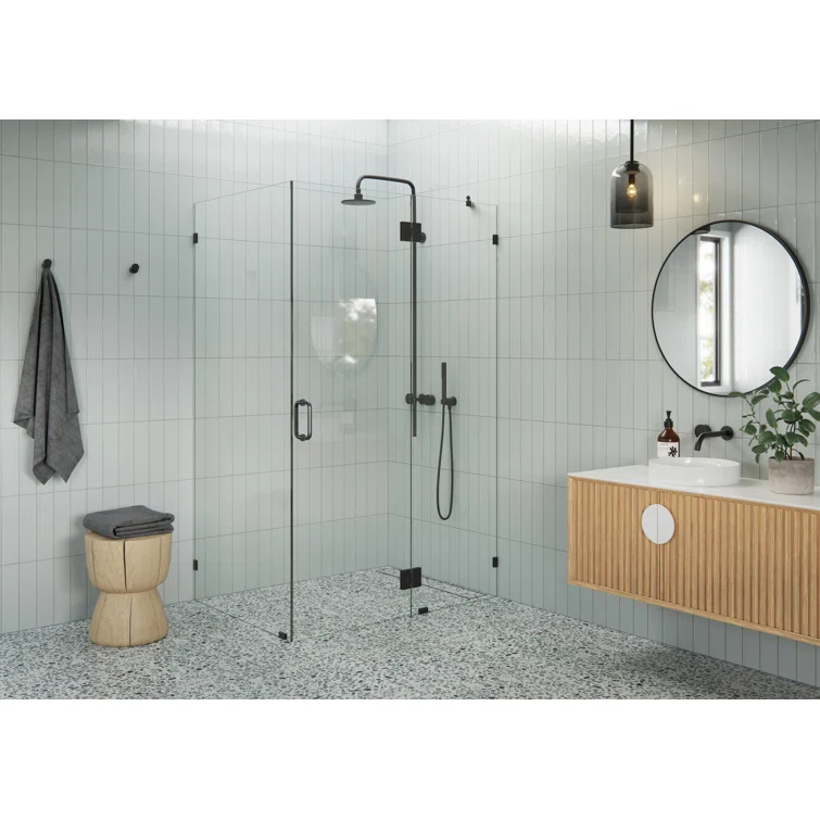Glass Warehouse Halo 60 in. x 36 in. x 78 in. 90-degree Fully Frameless Glass Hinged Shower Enclosure 90-GH-60-36-MB