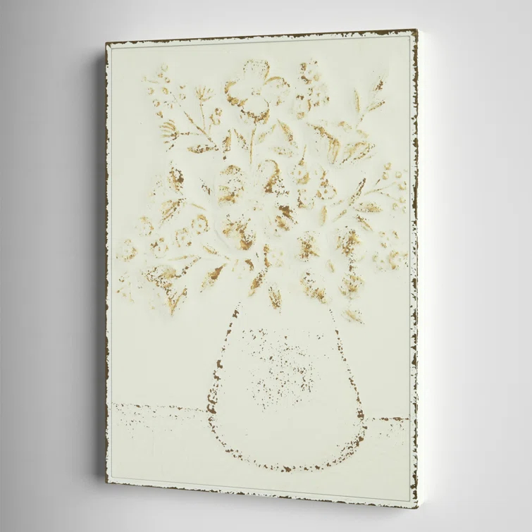 Kelly Clarkson Home Embossed Metal Wall Art with Flowers in Vase & Reviews | Wayfair