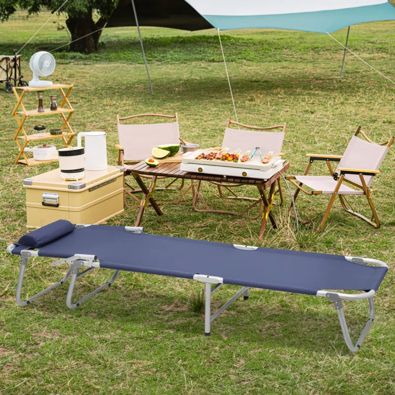 Folding Travel Cot Portable Camping Bed with Pillow & Carry Bag for Beach Indoor & Outdoor Travel