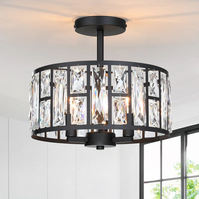 Mercer41 Kyersten 12" 3-Light Crystal Semi Flush Mount