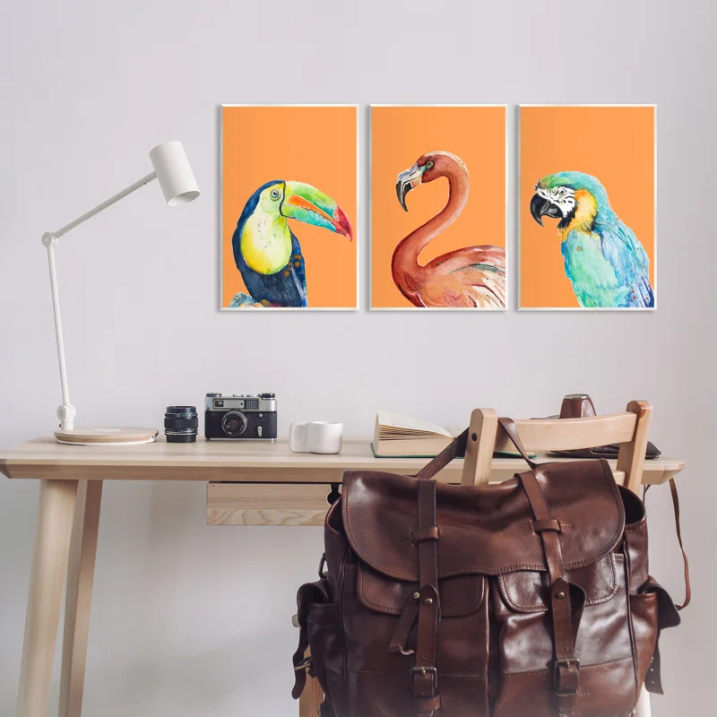 Stupell Industries " Bold Tropical Birds Rainforest Animals Toucan Parrot " by Patricia Pinto 3 - Pieces