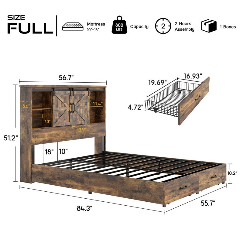 Tryston Sherell Wooden Bookcase Bed Frame