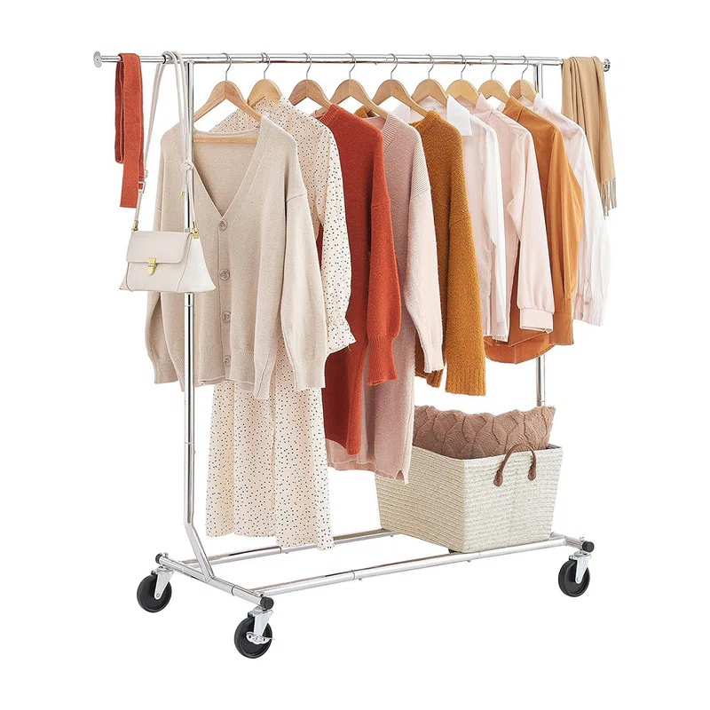 Clothing Rack Heavy Duty Clothes Rack Foldable Garment Rack with Wheels and Extendable Rod,Chrome