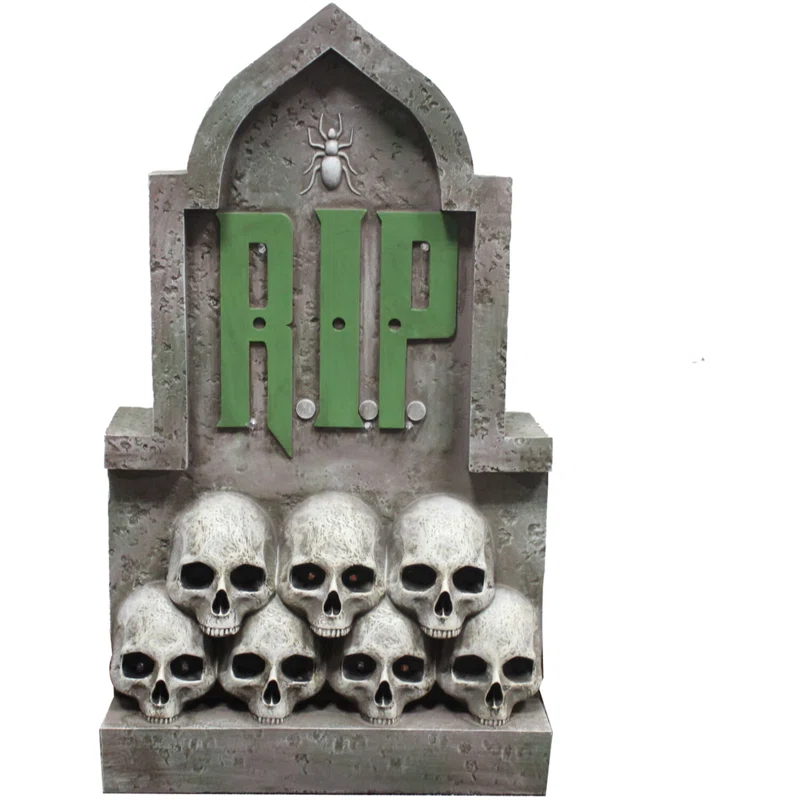 Haunted Hill Farm Haunted Hill Farm 2 ft. RIP Tombstone with Skulls, Pre-Lit LED RIP and Skull Eyes Gothic Décor