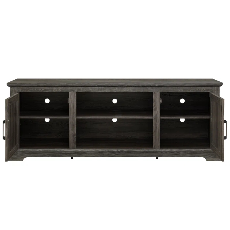 Bayou Breeze Farmhouse Rattan TV Stand Console Table For Tvs Up To 70 Inches, TV Console Table With 2 Storage Shelves, 2 Natural Rattan Door Cabinets