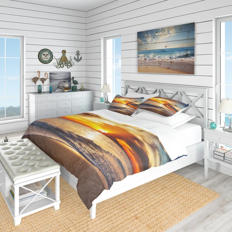 Vintage Beige Minimalism Floral Blossums Coastal Duvet Cover Set