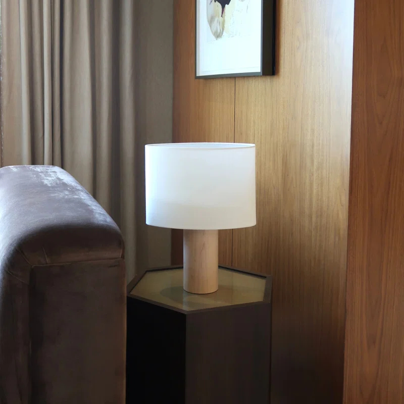 Mia 15.75" Midcentury LED Table Lamp With Natural Maple Wood Base