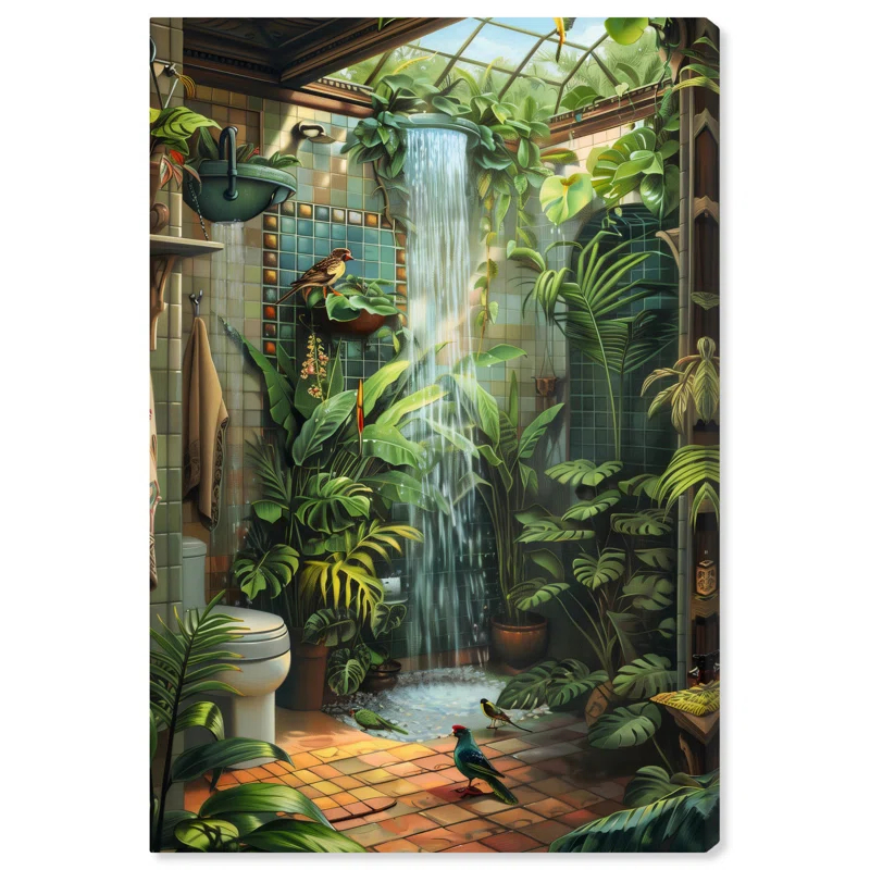 Art Remedy Waterfall Bathroom Canvas Jungle Bathroom Art by Art Remedy