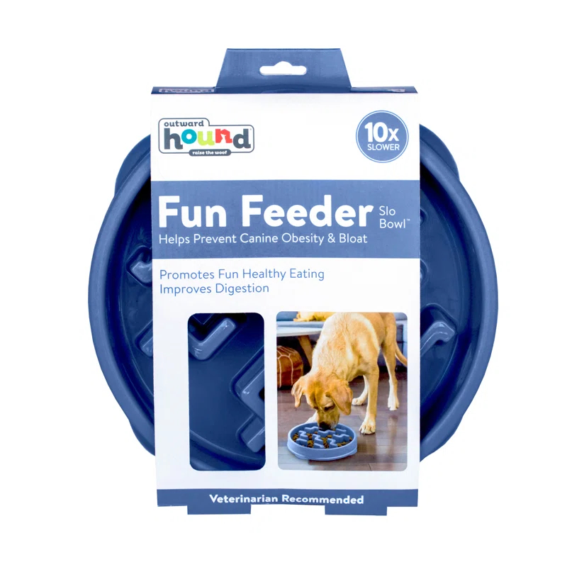 Outward Hound Outward Hound Fun Feeder Slow Bowl, Slow Feeder Dog Bowl, Blue
