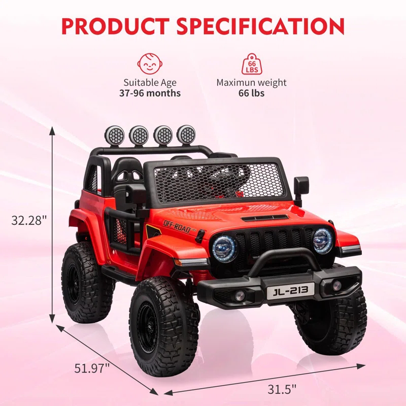 Hetoy 24V 7AH 2 Seater Kids Ride On Truck Car Electric Vehicles For Toddles 2WD/4WD Switchable Battery Powered Cars With Remote Control