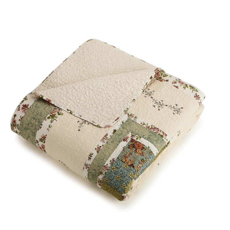 Olivia Floral Embroidered Patchwork 3-Piece Quilt Set