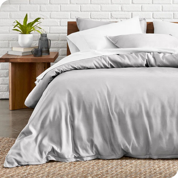 King/Cal King Light Grey Double Brushed Duvet Cover Set by Bare Home