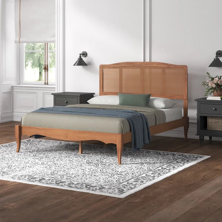 Kelly Clarkson Home Lilliana Platform, Vintage Vibe, Queen Bed, Ash Walnut Rattan, 63.78'' W X 85.43'' L X 48.19'' H