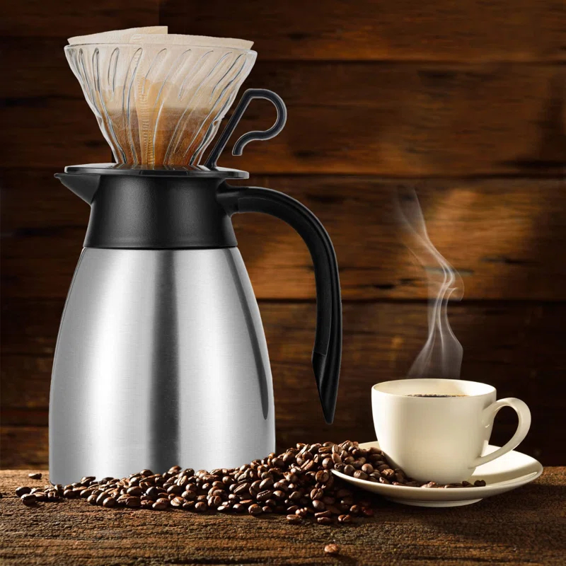 Stack man 34 Oz Thermal Coffee Carafe, Stainless Steel Insulated Vacuum Coffee Carafes For Keeping Hot, 1 Liter Beverage Dispenser (Silver)