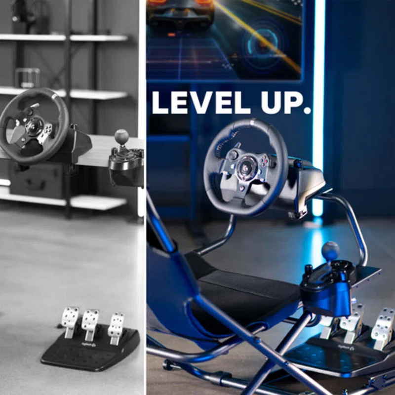 Vivo Black Folding Racing Simulator Cockpit With Wheel Stand