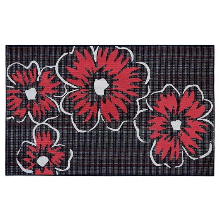 Vera Bradley Floral Black/Red Indoor / Outdoor Area Rug