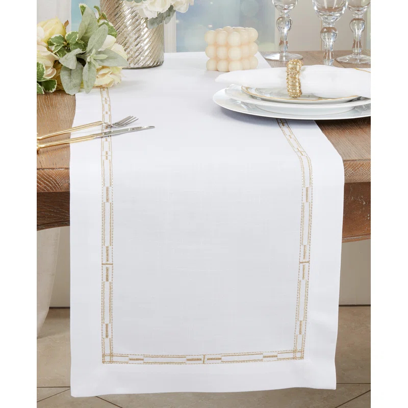 Saro Elegant Embroidery Table Runner With Delicate Border Design