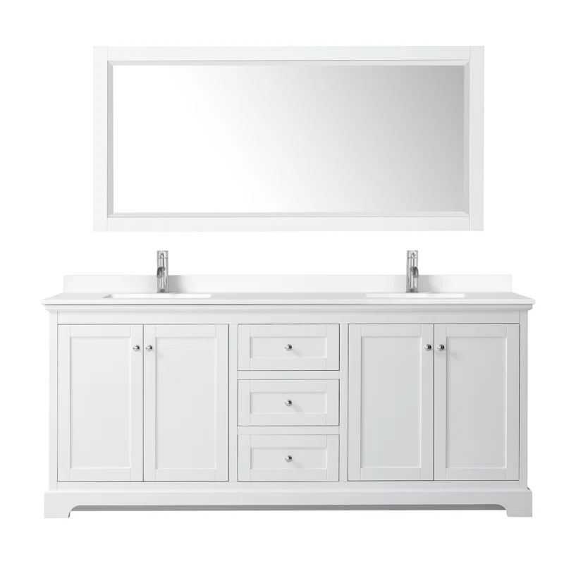 Wyndham Collection Avery 80'' Double Bathroom Vanity with Marble Top with Mirror