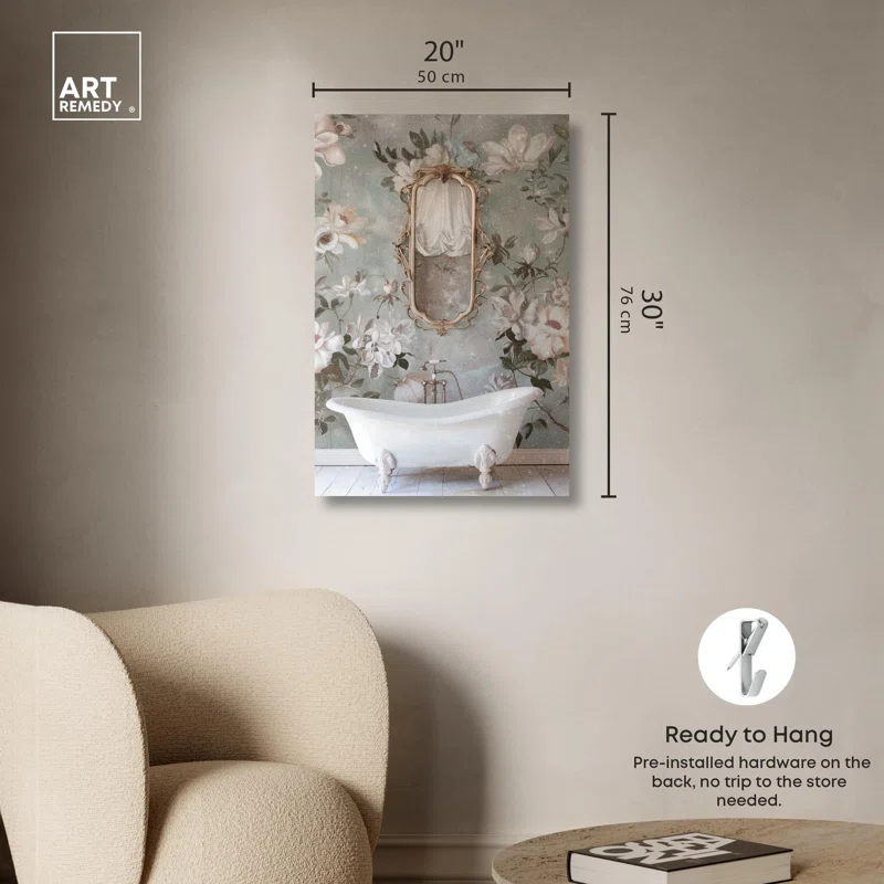 Art Remedy Delicate Classic Bathroom Canvas Farmhouse Floral Art by Art Remedy