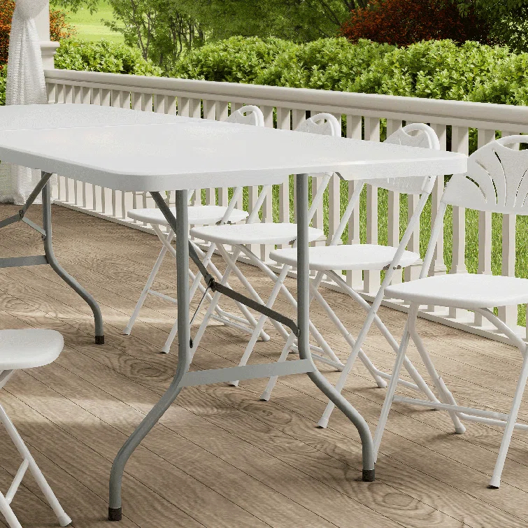 Bring Home Furniture 8Ft Heavy Duty Folding Table, Indoor Outdoor Portable Plastic Picnic Desk with Steel Legs and Handle