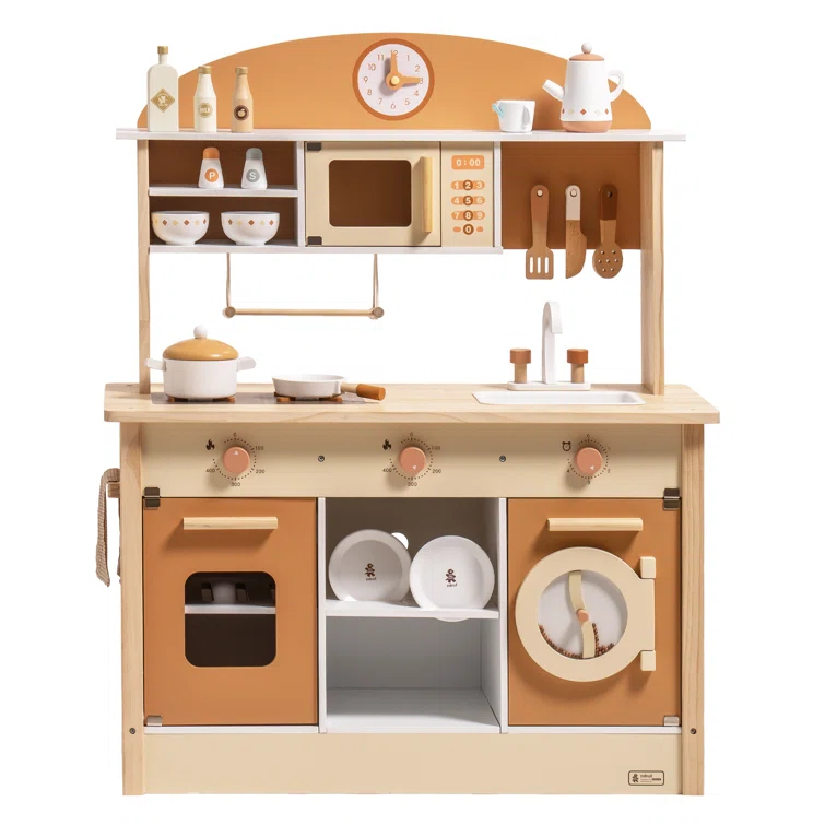 ROBUD Solid Wood Play Kitchen & Accessories Set, Preschool Kitchen Set, Kids Kitchen Playset