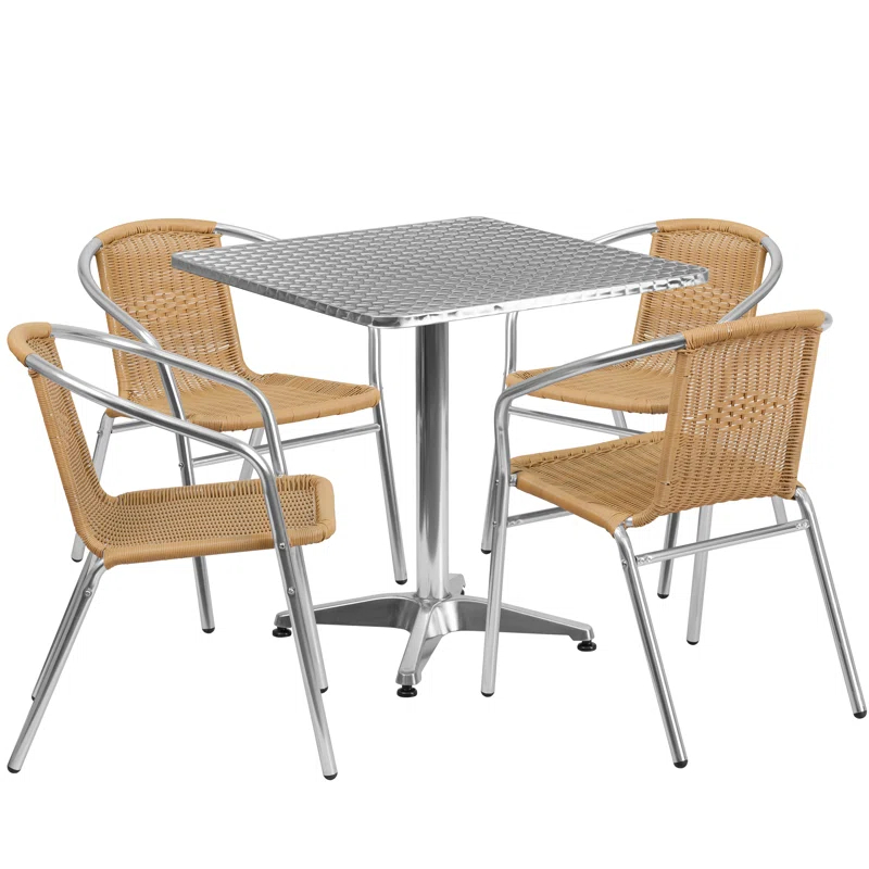 Flash Furniture 27.5'' Square Aluminum Indoor-Outdoor Table Set with 4 Rattan Chairs