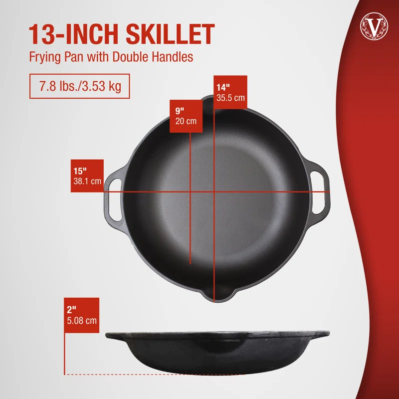 Victoria Victoria Cast Iron 13" Everyday Skillet with Loop Handles