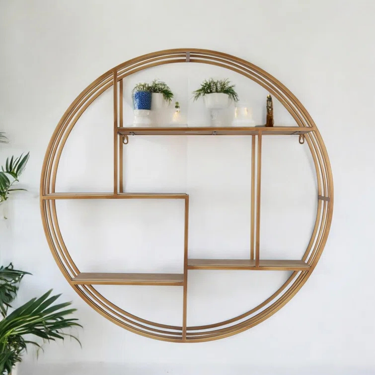 Sagebrook Home Kittle Modern Glam Iron and Wood Wall Storage Shelf
