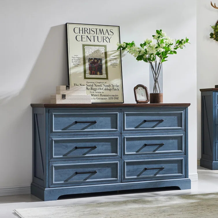 Lark Manor™ Ursula 52"W Farmhouse 6 Wide Drawer Dresser, Bedroom Chest of Drawers With  Anti-Tip Design