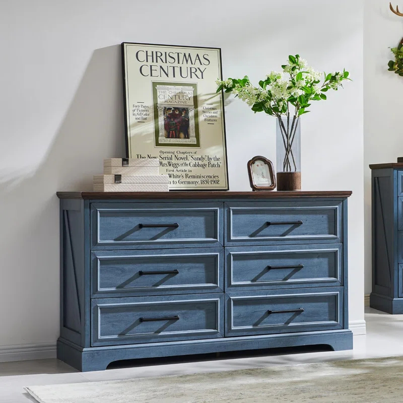 Lark Manor™ Ursula 52"W Farmhouse 6 Wide Drawer Dresser, Bedroom Chest of Drawers With  Anti-Tip Design