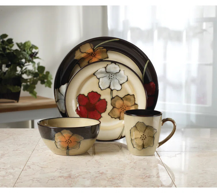 Pfaltzgraff Everyday Pfaltzgraff Everyday Painted Poppies 16-Piece Stoneware Dinnerware Set, Service for 4