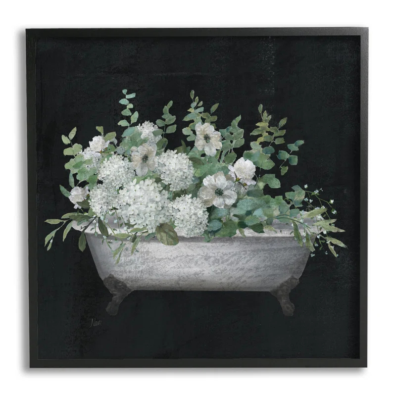 Stupell Industries " Vintage Clawed Bathtub Botanical White Flower Bouquet " by Nan