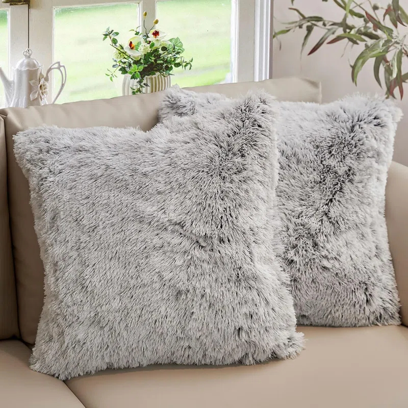 Cheer Collection Faux Fur Throw Pillow (Set of 2)