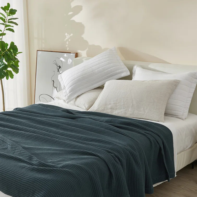 Solid Cotton Waffle Weave Blanket