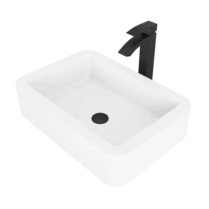 Petunia 23" L x 16" W x 5" H Rectangular White Matte Stone™ Vessel Bathroom Sink with 12" H Faucet