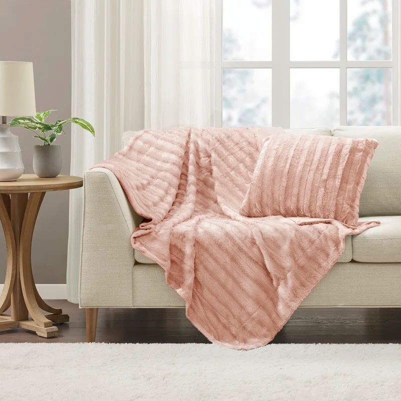 Madison Park Duke Blush Long Fur Throw 50x60"