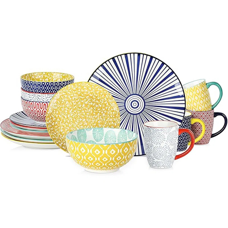 Ceramic 16 Piece Tableware Set 4, Includes Plates, Plates, Bowls, Dinnerware Set, Dishwasher-Safe, Can Be Used For Family Gatherings, Restaurants, Parties,