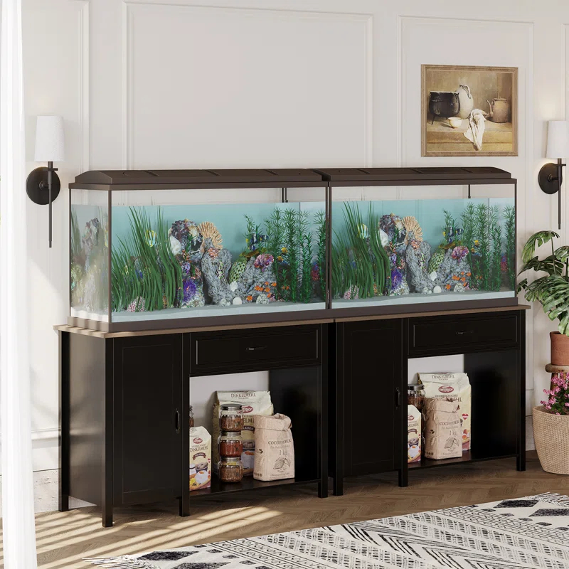 Tucker Murphy Pet™ Fish Tank Stand - 55-75 Gallon Wooden Aquarium Stand With Storage Cabinet For Fish Tank Accessories - 770 LBS Capacity, 51"X19.6"X35"H
