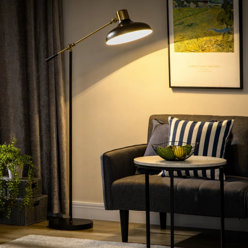 17 Stories Stevani Adjustable Floor Lamps for Living Room, Standing Lamp for Bedroom with Balance Arm, Adjustable Head and Height, Tall Black and Gold Lamp (Bulb not Included)