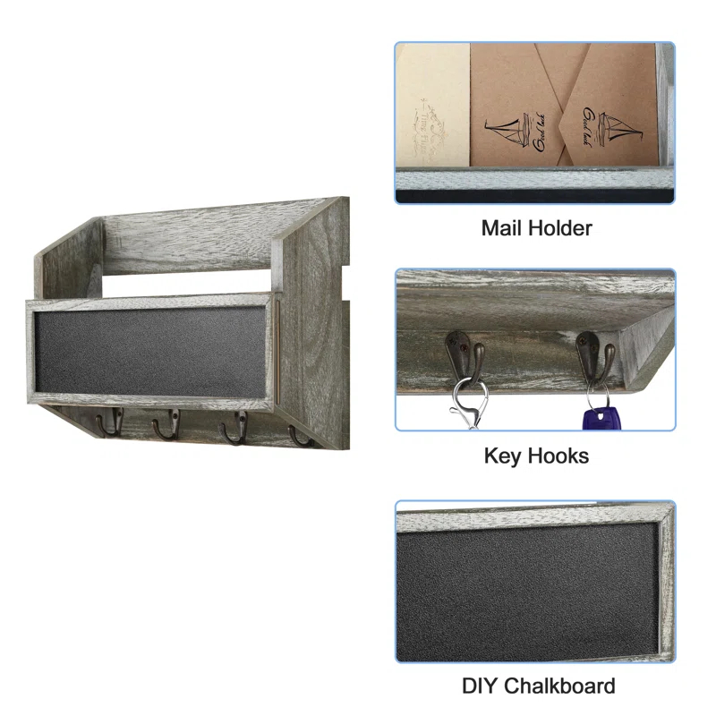 Lun Solid + Manufactured Wood Wall Organizer with Key Hooks