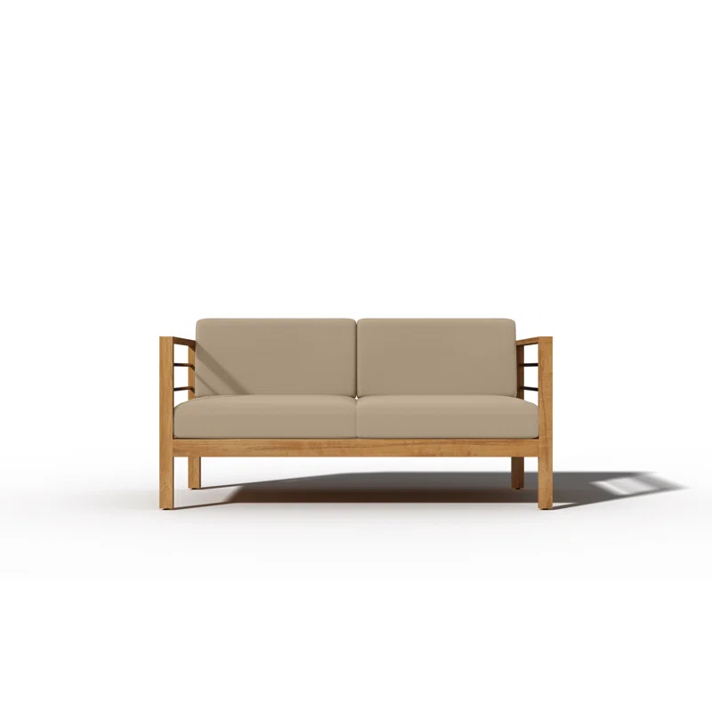 Loon Peak® Joriene 3-Person Teak Outdoor Sofa with Sunbrella Dupione Cornsilk Cushion