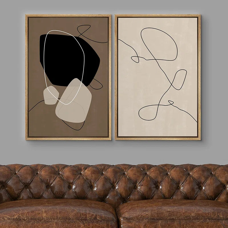 IDEA4WALL Mid Century Shape " Mid-Century Style Brown Black & Tan Polygon Variety Abstract Shapes Modern Chic " 2 - Pieces