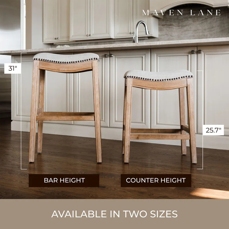 Maven Lane Maven Lane Adrien Saddle Bar Stool In Aged Black Finish 31" With Snow White Fabric Upholstery