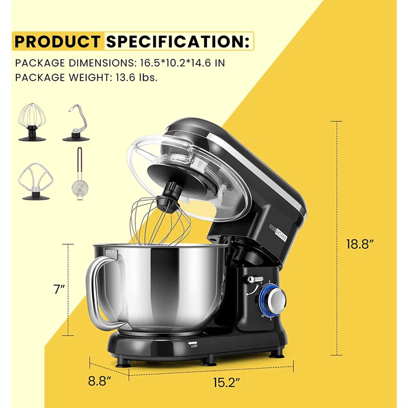 VIVOHOME X002DW09A5 660W 10 Speed 6 Quart Tilt-Head Stand Mixer