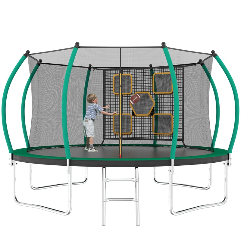 WANDINGT 14FT Trampoline With Enclosure - Recreational Trampolines With Ladder, ASTM Approval Outdoor Trampoline For Kids