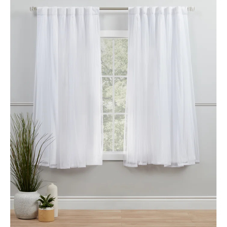 Amalgamated Textiles Exclusive Home Catarina Layered Solid Room Darkening and Sheer Hidden Tab/Rod Pocket Top Curtain Panel Pair (Set of 2)