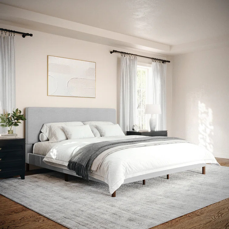 Martha Stewart Martha Stewart Britta Upholstered Platform Bed With Piped Detail Headboard
