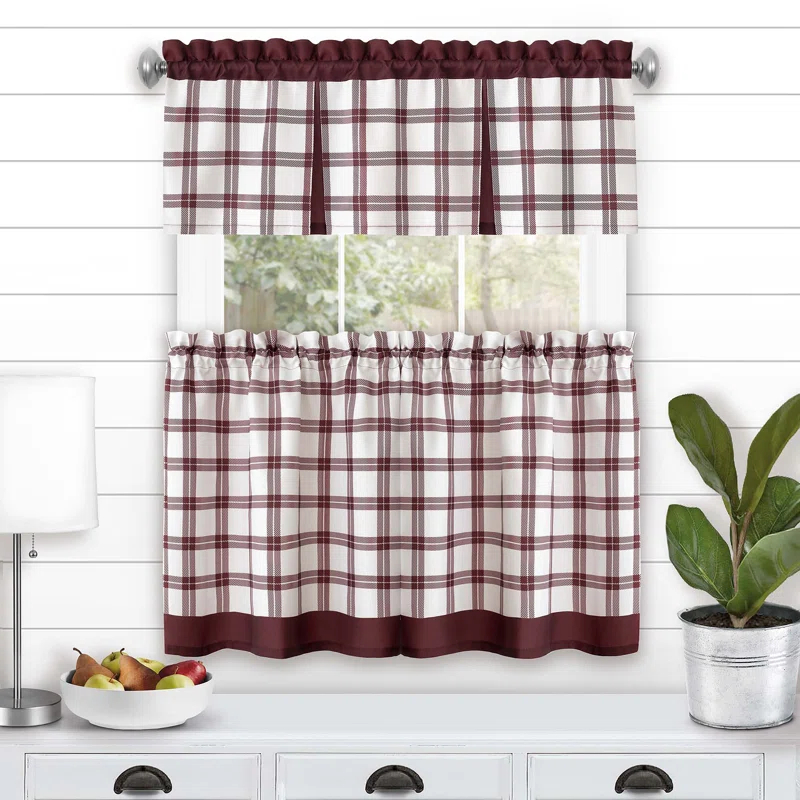 Achim Importing Co Plaid Tailored 58'' W Kitchen Curtain