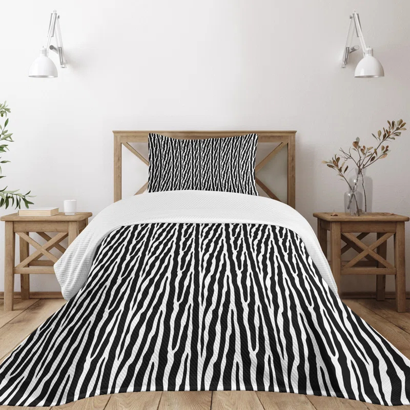 Ambesonne Ambesonne Zebra Print Bedspread Set Simplistic Exotic Skin Charcoal Grey and White
