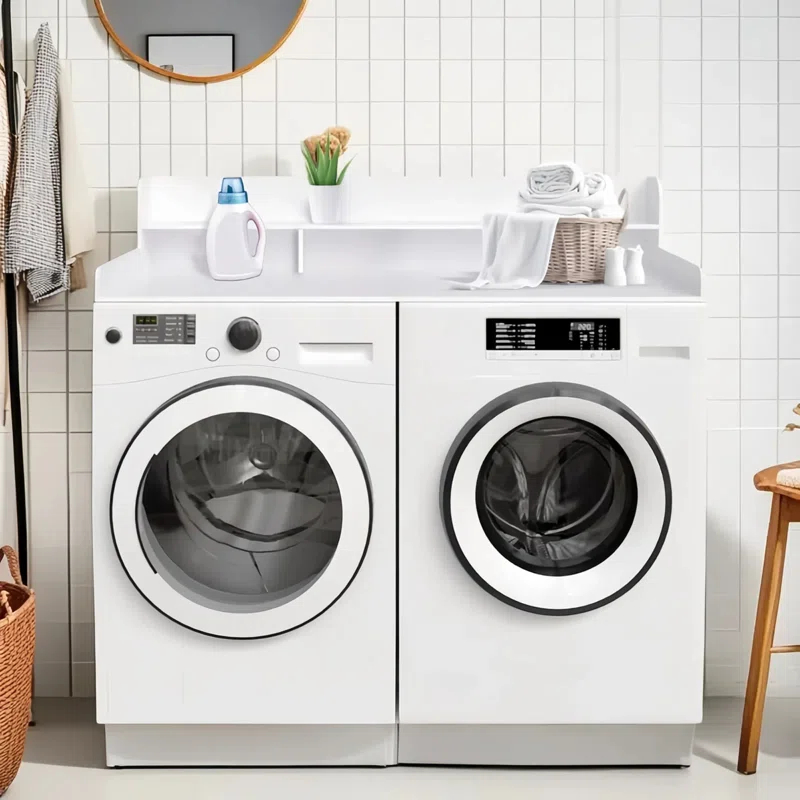 Daggers Link Wooden Laundry Washer Dryer Countertop Organizer With Edge ,Double Layer Storage Shelf